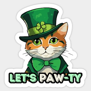 Let's Pawty St Patricks Day Cat Sticker